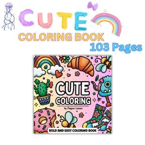 Christmas Gift Cute Bold & Easy Coloring Book for Adults and Kids: 50 Simple Designs with Thick Lines for Stress Relief and Relaxation - Paperback