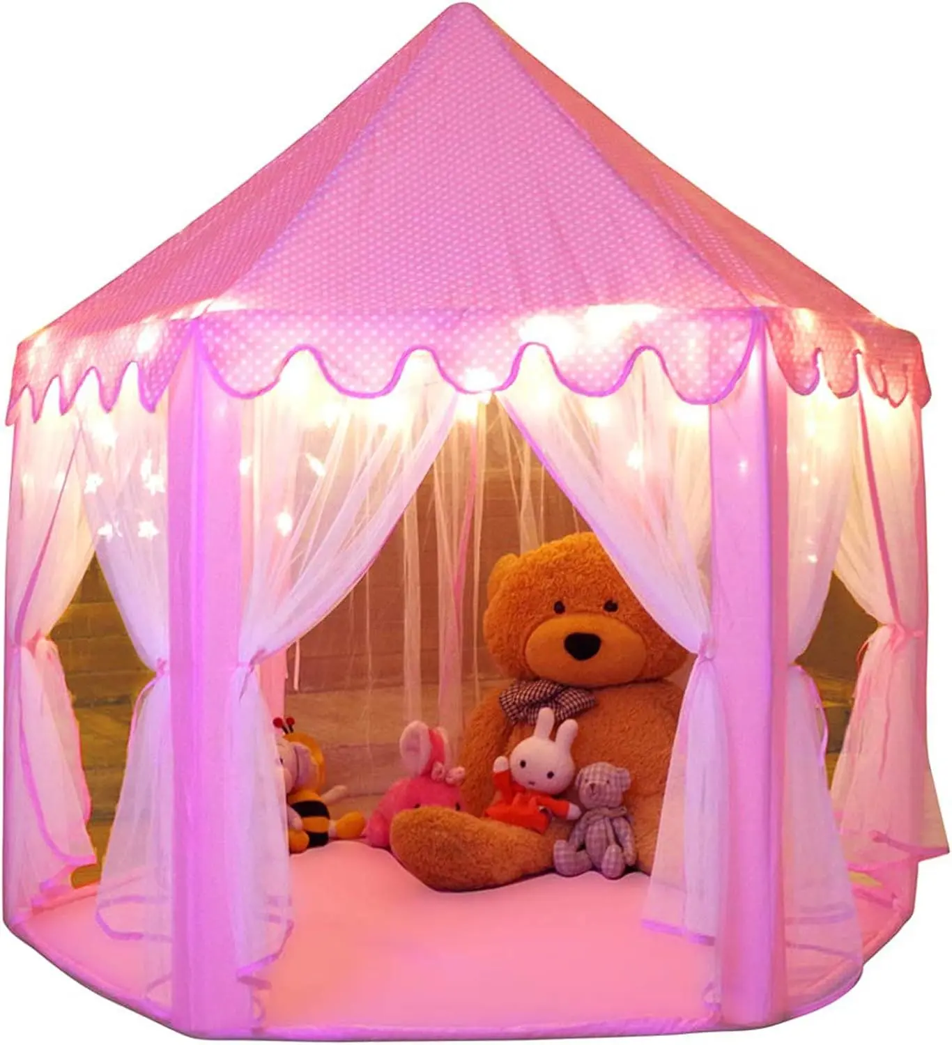 Monobeach Polyester Princess Castle Play Tent for Unisex Kids - Large, Comfortable, with Star Lights, Connectors, 55in x 53in (DxH), for Kindergarten Indoor-Outdoor Games