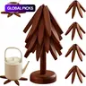 4 Pack Foldable Tree Shape Solid Wood Trivet Set with Storage Stand, Heat Resistant Solid Wood Hot Pot Coaster, Hot Dish Coasters, Durable Anti-Scald Table Mat for Dishes Bowls Teapots Kitchen Dining Wooden Trivets #GLOBAL PICKS