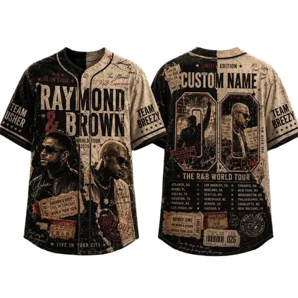 R&B Tour 2026 Baseball Jersey, Personalized Brown Usher Concert Jersey, Custom Name Number Hip Hop Merch, R&B Music Fan Gift, Unisex Jersey Shirt