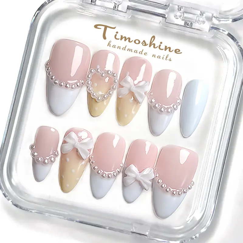 Timoshine Pearl Magic Handmade Press On Nails Glossy Design for Quick Stylish Manicure Easy Application Elegant Style Eco-Friendly Reusable Up to 4 Weeks Wear