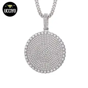 【#P159】Round Pendant UCCIYO Lab-Created Moissanite 925 Sterling Silver Moissanite Pendant Necklace, Round Pendant for Men and Women Hip Hop Jewelry Gift Fashion Accessories