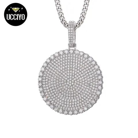 UCCIYO S925 Sterling Silver Exquisite Trendy Pendant - Guangzhou Qunpeng Jewelry Co., Ltd., 38mm-47mm Size Range, 60mm Synthetic Moissanite Round #P159 Jewellery Pendant, Casual Unisex Wedding Gift