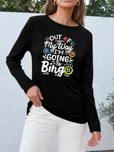 Bingo Billiards Women'S Printed Long Sleeve 210G Long Sleeve 2025 Fashion Item Y2K Trendy Outfit Suitable For: Home, Gatherings, Festivals, Parties, Etc.Essential for Campus Life in Autumn And Winter