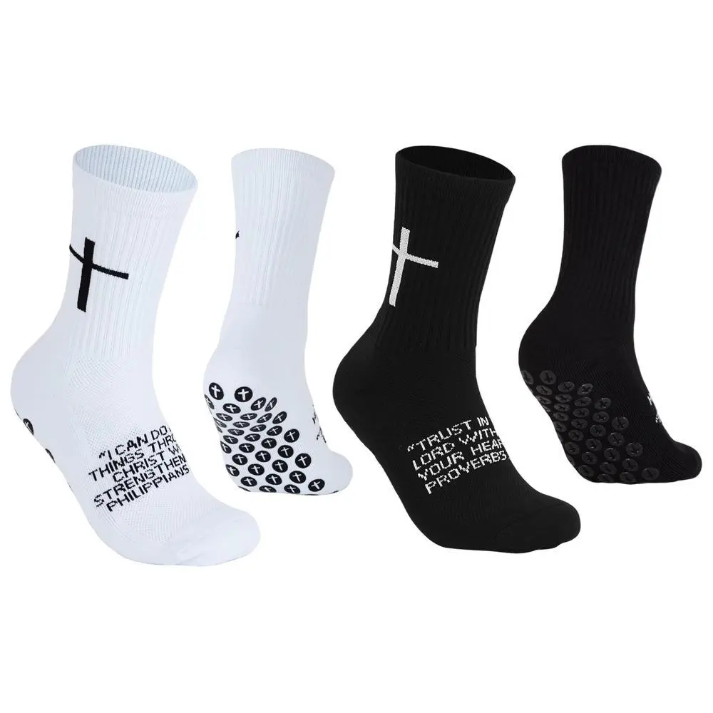 2 Pairs Soccer Grip Socks for US 6-13 Youth, Anti-Slip Sports Athletic Christian Socks with Bible Verse, Soccer Grip Socks Youth, Sports Athletic Socks