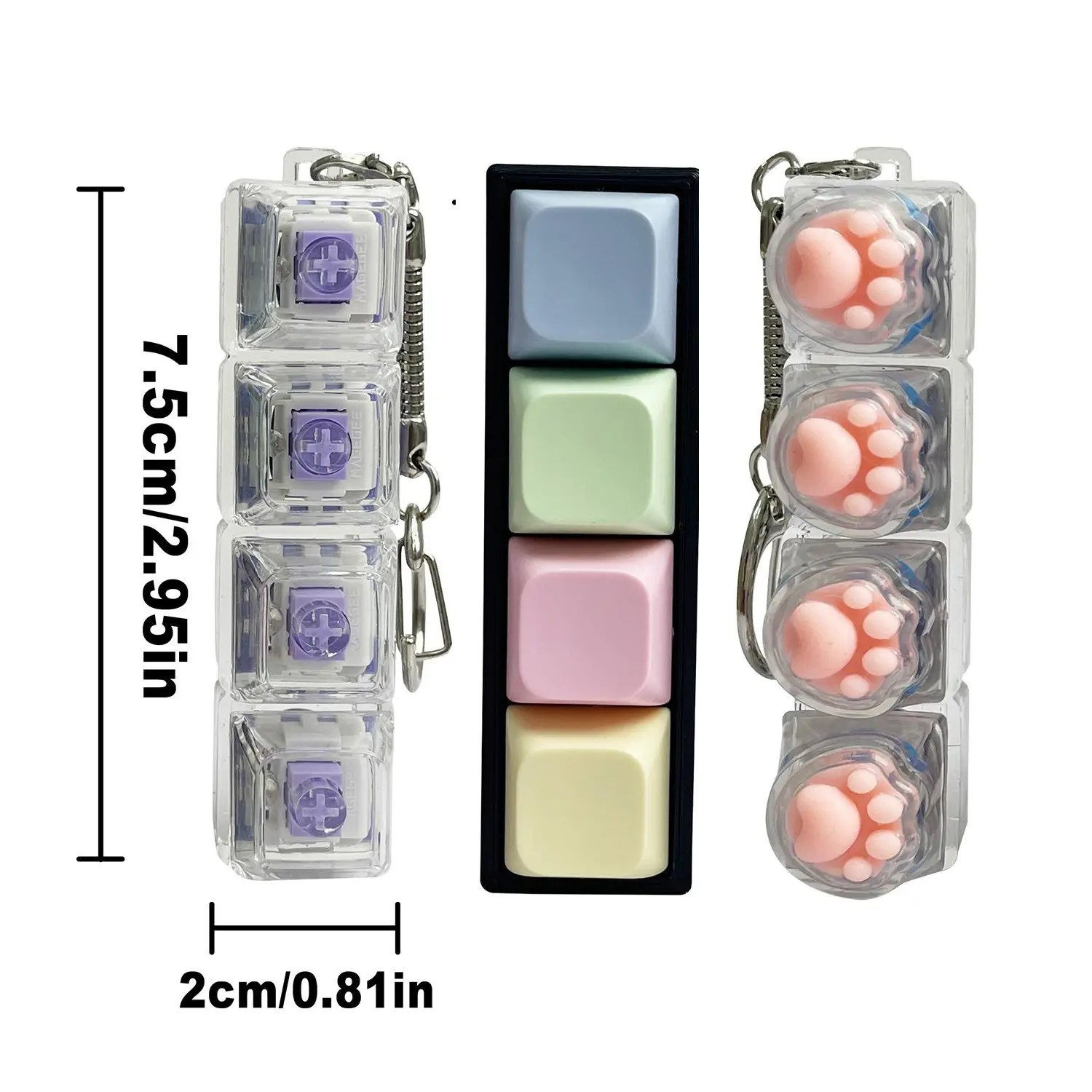Unisex Keyboard Fidget Clicker Keychain - LED Glowing Crystal Keycaps, Portable Stress Relief Fidgeting Tool, Fashion Decoration for Anxiety Decompression,stress relief clicker,stress relief keychain