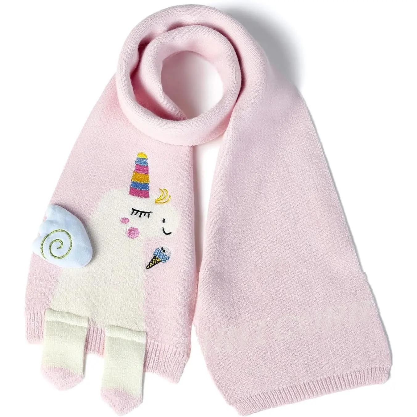 X-SCF01 Acrylic Kids' Winter Knit Scarf - Toddler Girls' Cute Embroidery Neck Warmer, Hand Washable, for Hiking, Daily Wear, Christmas Pictures, Cool Water Resistant