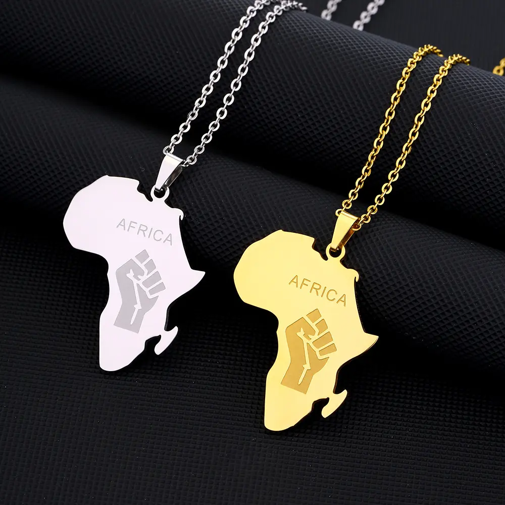 African map fist shape pendant necklace for men and women couples necklace titanium steel smooth necklace no fading vintage jewelry