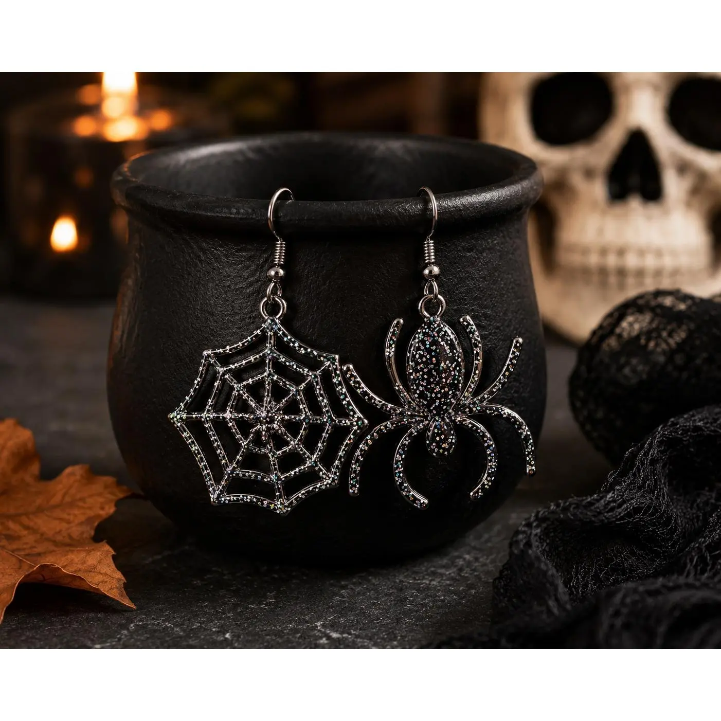 Spider Web Halloween Gothic Punk Earrings