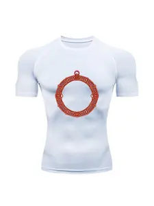 Men's Lightweight Quick-Drying Breathable Elastic Comfortable Running Training Compression Fitness Top, Suitable for Summer Men's Printed Sports Fitness Tops