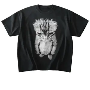 Sad Meme Cat Tshirt Cotton Unisex Short Sleeve Animal Gift Funny Shirt Top Menswear Retro Worn-In Visual Effects Casual Vintage Design for Men Women Teens with Creative Graphics and Humorous Aesthetic - Outfits clothes tees