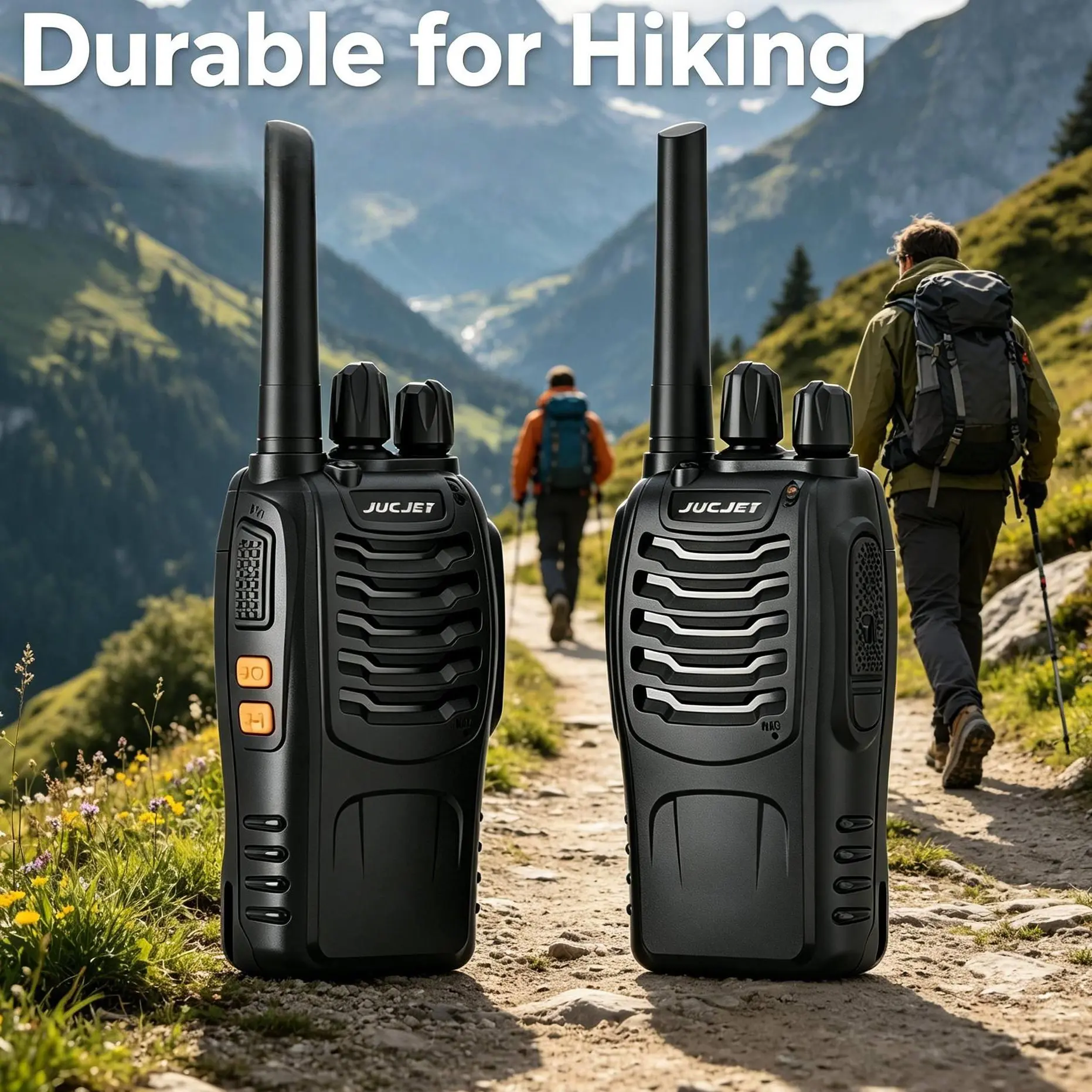 Camping Must-Haves: JUCJET H888S Rechargeable UHF 2-Way Radios 2-Pack with Earpieces, Walkie Talkies for Hiking, School, Hotel, Roadtrip, Warehouse, Factory, Fast US Shipping
