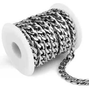 16.5 Feet Stainless Steel Cuban Chain, 9mm Width 304 Stainless Steel Curb Link Chains Roll Bulk for Jewelry Making