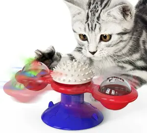 Cat Entertainment Set- Interactive Rotating Disk, Feather Teasers, Tumbler, Windmill Toy - Keeps Cats Active & Engaged