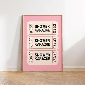 Ticket Poster| Shower Karaoke Wall Art Print | Pink Bathroom Prints| Digital Prints| Girly Wall Art Pink| Frameless Poster