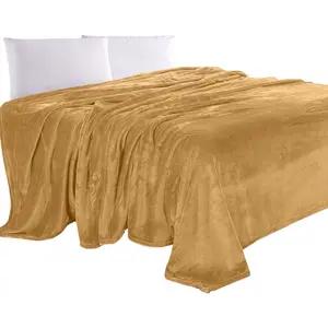 Luxury Velvety Feel Blanket, All-Season Lightweight Blanket, Plush, Soft, Cozy-Fuzzy Flannel Fleece for Couch, Sofa, Bed, Travel,, King/California King, Gold-Yellow