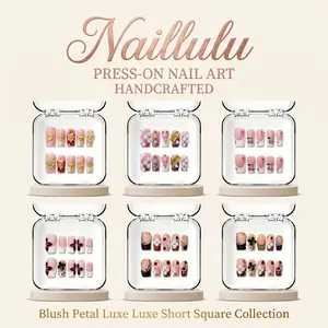 Naillulu ‌|‌ 10PCS 100% Handmade 1.0 inch Press on nails ‌|‌ Blush Petal Luxe Short Square Acrylic Nails | For Date, Bridal, Daily, Party & Vacation Photoshoot
