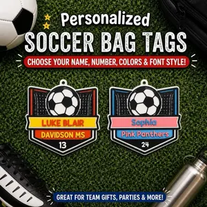 Personalized Soccer Net and Ball Bag Tag w/ Clip & Ring | Custom Name Keychain | Team Gift, Sports Bag Tag, Drip Design