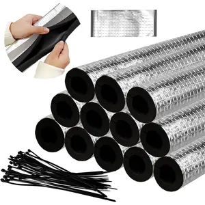 12 Pack Pipe Insulation Foam Tube,Self Adhesive Insulation Foam Wrap with Seam Tape and Zip Ties,Aluminum Foil Pipe Covers for Spigot,Sprinkler,Winter Outside Pipes,1.3 Ft x 0.8 Inch