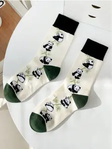 Cartoon Panda Pattern Fashion Socks, Soft Comfortable Mid-Calf Socks for Daily Wear, Perfect Gift Socks, 1 Pair Set