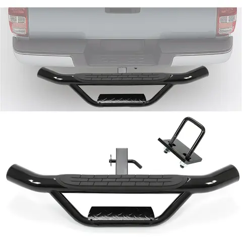 HECASA Universal Carbon Steel Trailer Hitch Step Car Accessories, 2" Receiver Rear Mount for SUV Trucks, Steel+Plastic Build with Hitch Pin & U-Bolts, Rust-Resist Coat, 350lb Towing Aid, Truck Bed Compatible, Durable & Impact-Resistant