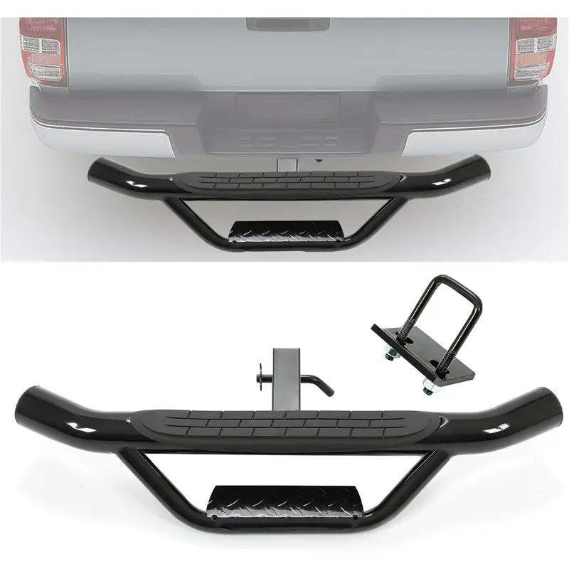 HECASA Universal Carbon Steel Trailer Hitch Step Car Accessories, 2" Receiver Rear Mount for SUV Trucks, Steel+Plastic Build with Hitch Pin & U-Bolts, Rust-Resist Coat, 350lb Towing Aid, Truck Bed Compatible, Durable & Impact-Resistant