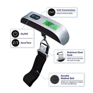 Hanging Luggage Scale with Backlit for Travel, Portable Handheld Suitcase Weight Scale with Hook, 110 Pounds, Battery