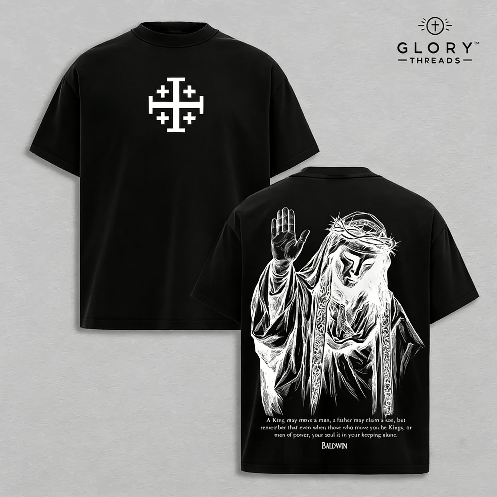 Baldwin IV "The Leper King" T-Shirt Washed, Crusader King of Jerusalem Tee, Jerusalem Cross Medieval Christian Shirt, Vintage Washed Gothic Faith Streetwear - Jesus Apparel - Christian Outfit