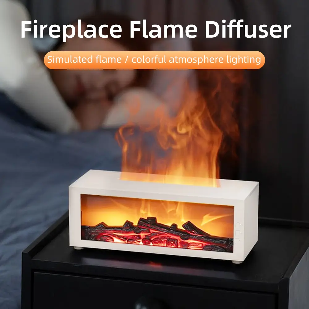 Simulation Fireplace Flame Essential Oil Diffuser, Comes with 3 Bottles Plant Essential Oils, RGB 3D Fire Effect Humidifier With Remote Control, Ultrasonic Quiet Aroma Diffuser For Bedroom Home Decor Gift
