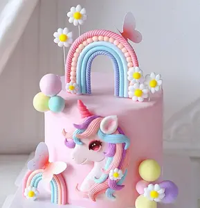 LaVenty cake shed cake topper gender revealUnicorn Cake Decoration Rainbow Topper for Girls Birthday Party Favors 2 Colorful Toppers 1 White Unicorn Figurine 5 Purple Balls 5 Pink Balls 5 Blue Balls Dreamy Magical Vibe