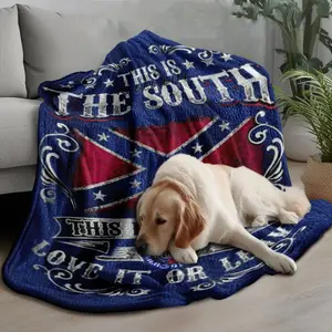 Southern Flag Theme Flannel Throw Blanket, Soft Skin-Friendly Low-Sensitivity Fabric, Easy-Wash, All-Season Comfort, 2 Key Usage Scenarios, Slogan Print, Gifts for the Bedroom