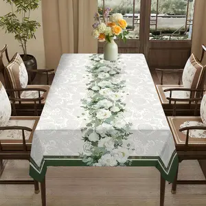 1 piece of polyester tablecloth, simple style table runway, floral printed rectangular table cover, suitable for indoor and outdoor use, perfect for picnic or party decoration, restaurant decoration, kitchen decoration, birthday parties, wedding events
