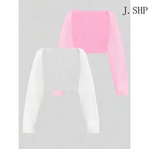 Women's Minimalist Textured Raglan Sleeve Shrug Set, Chic Open Front Sweater Cardigan, Back To School Cropped Cardigan