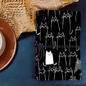 A6 Retro Blank Notebook Thick Vintage Yellow Paper Perfect Onboarding Gift, Meeting Gift & New Student Admission Present for Gifting with Pattern on the Cover  Black - and - white cat patterns