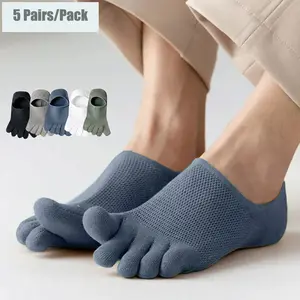 5 Pairs Men's Solid Color Five Finger Sillicon Anti-Slip Socks Cotton Breathable Sports Toe Socks dots  socks  sport