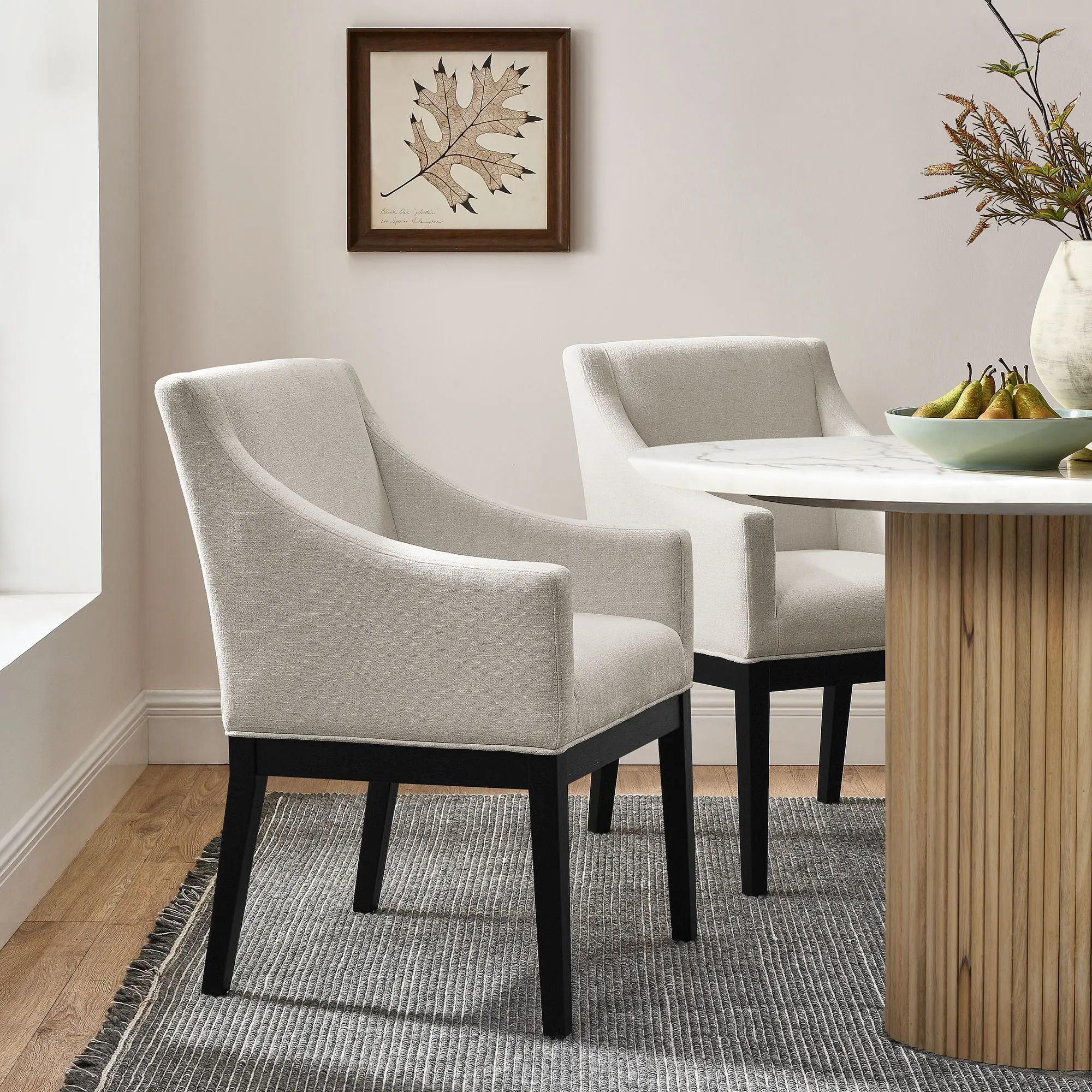 Alton Fabric Upholstered Dining Armchair in Salt Black