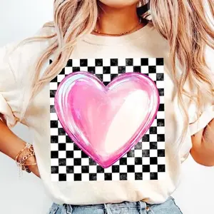 Retro Checkered Valentines Day Heart Tshirt, Coquette Valentine Shirt, Pink Love Tee, Unisex Crewneck Menswear and Womenswear