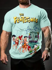 The Flintstones Dance 3D Digital Printing Classic T-shirt, a casual, versatile, and sporty men's crew-neck short-sleeve top, suitable for daily wear, a perfect holiday gift for men.