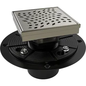 4 Inch Square Shower Drain Nickel Floor Drain with Flange Wave-Hole  Cover Grate Removable SUS304 Stainless Steel Watermark&CUPC Certified Brushed Nickel