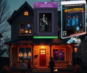 Halloween Vol 1 Digital Decoration Kit Includes 8 AtmosFX Video Effects for Halloween on USB + 48” x 72” Holographic Projection Screen