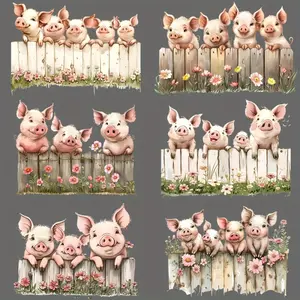 8Pcs Cute Pig DIY DTF Transfer Stickers Washable Heat Transfer Design Iron-On Patches for Tshirt Mask Jeans Backpack Crafts Accessories