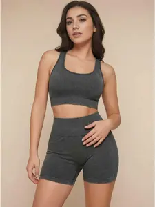High-Waisted Yoga Set with Anti-Shake Bra, Quick-Dry Fitness Two-Piece, Textured Premium Feel, Butt-Lifting Shorts, Women's Workout Gear, Sporty High Stretch