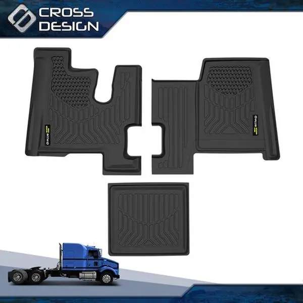 CROSSDESIGN TPE All-Weather Truck Floor Mats - Custom Fit for 2006-2019 Kenworth T600, T660, T800, W900, Ideal