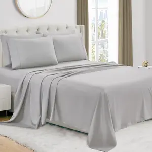 Urban Fashion Home Luxury 4/6-Piece Deep Pocket Cooling Bed Sheet Set – Ultra Soft Hotel Style Bedding, Breathable Wrinkle Resistant Sheets for All Seasons with 16 Inches deep Pocket.-Light Grey