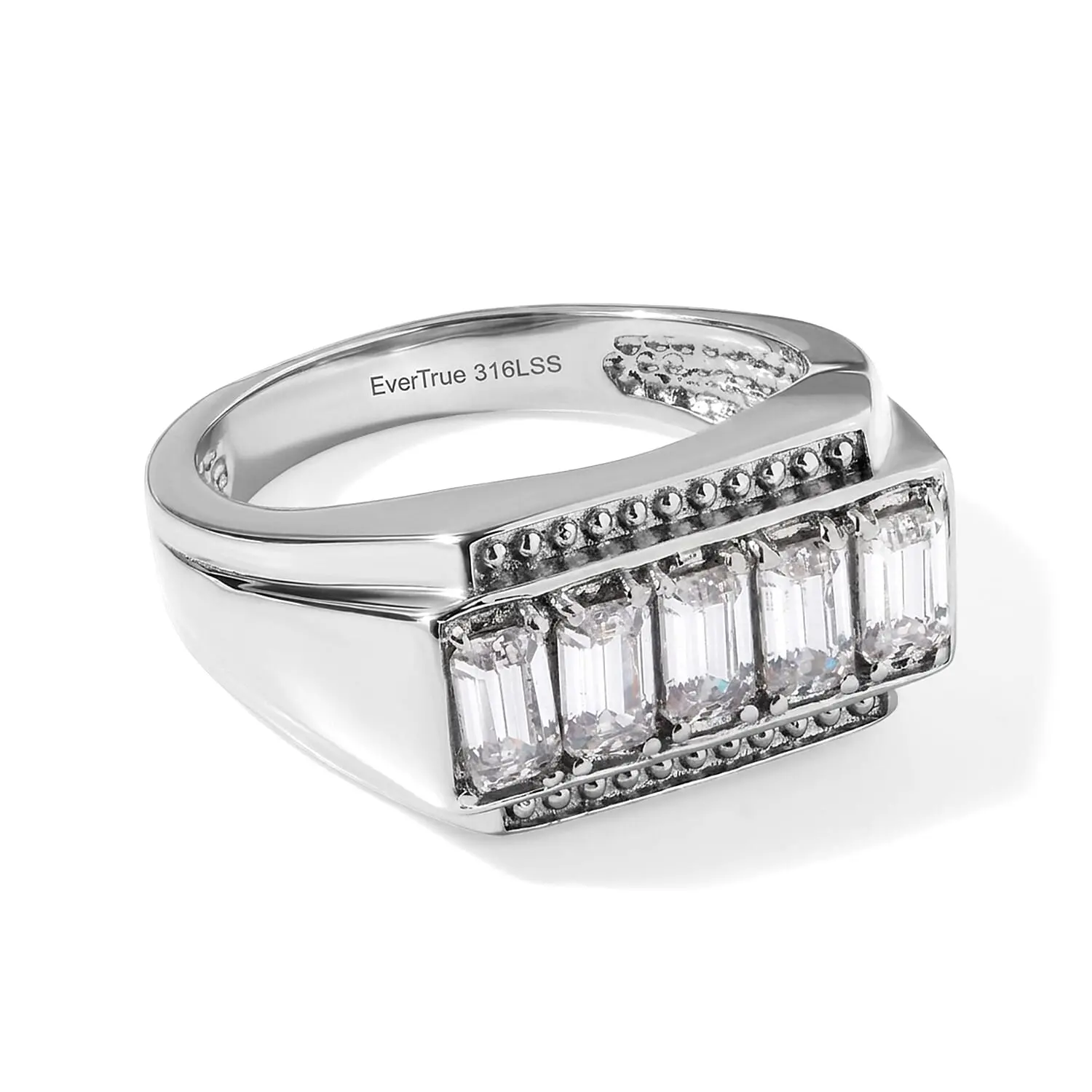 EverTrue Simulated Diamond Men''s Ring in Stainless Steel (Size 13.0) 2.90 ctw