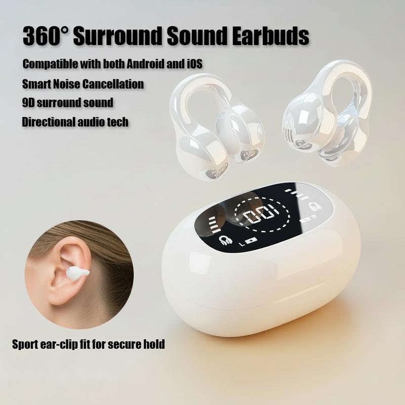 Avamoon X51 Clip-On Wireless Headphones, Upgraded Panoramic Sound Headset, LED Digital Display, Comfortable Wearing & IPX5 Waterproof Sports Earbuds for Work and Fitness