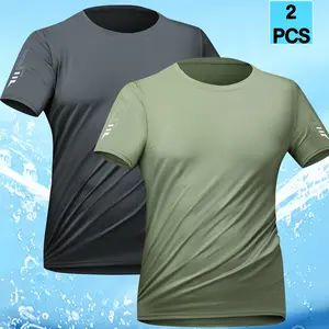 Men’s quick-dry mesh short-sleeve sports T-shirt set, 2-piece — suitable for fitness, summer running, training, and casual wear; excellent breathability.