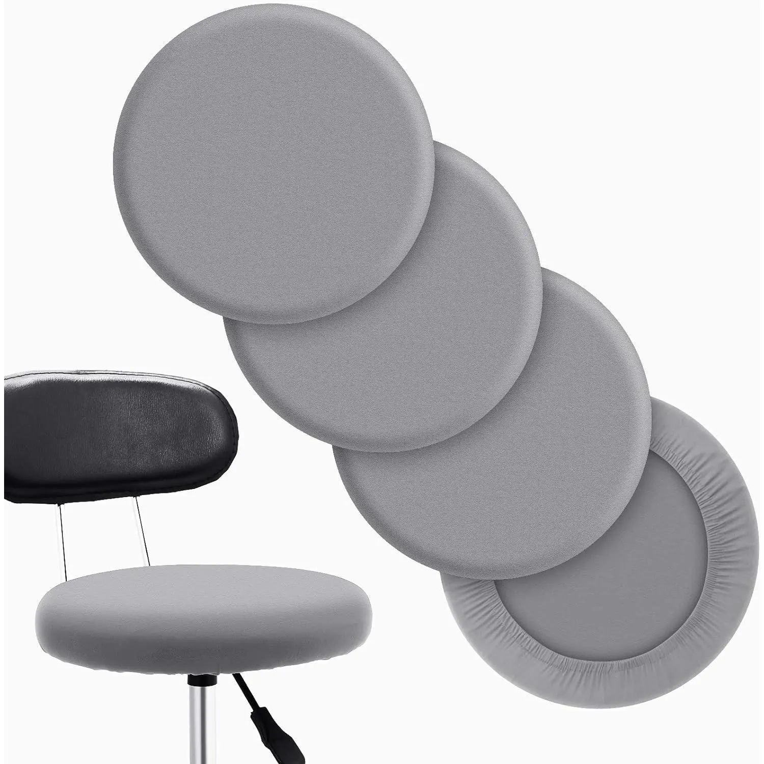 Round Bar Stool Seat Covers Washable Stool Cushion Slipcover Elastic Bar Chair Covers for 14-17 Inch Chair (Gray, 4 count)
