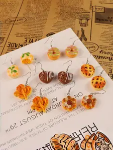 Creative Food-Themed Earrings Set, Bread Cake Donut Design, Fun & Unique Jewelry Gift for Friends & Schoolmates, 6 Pairs Pack