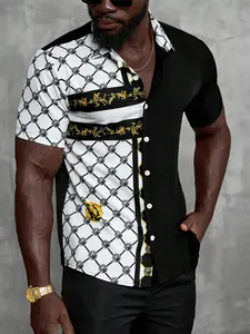 Men's Patchwork Colorblock Short Sleeve Shirt, Fashion Casual, Comfortable Daily Wear, Ideal for Warm Weather